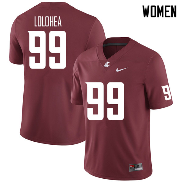 Women #99 Jonathan Lolohea Washington State Cougars College Football Jerseys Sale-Crimson